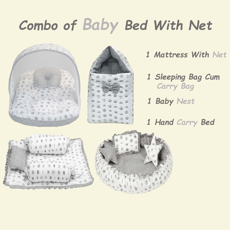 FARETO COMPLETE BEDDING SET ESSENTIALS COMBO FOR BABY (0-6 MONTHS)( TAJ  )