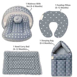 Fareto Baby Bedding Essentials Combo Set – Sleeping Bag, Mattress with  Net, Feeding Pillow & Hand Carry Bed | Soft Cotton |Crown | 0–6 Months(F697)