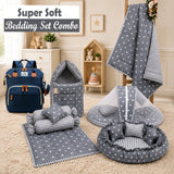 Fareto Complete Bedding Set essentials Combo For Baby (0-6 Months)(Crown Grey)(F613)