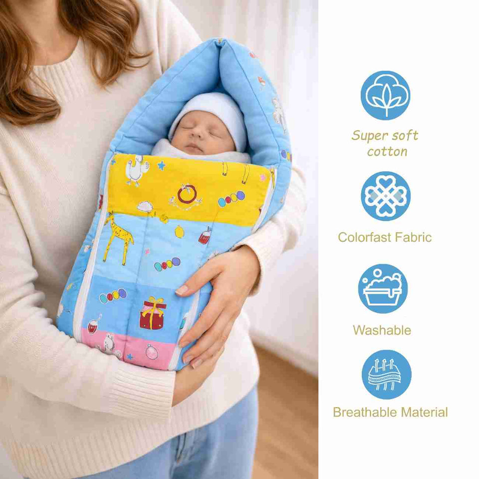 Fareto New Born Baby Premium Quality Mattress with Net & Sleeping Bag & Hand Carry bed(0- 6Months)(F504)(Giraffe)