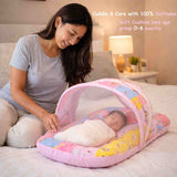 Fareto New Born Baby Premium Quality Mattress with Net & Sleeping Bag & Hand Carry bed(0- 6Months)(F504)(Giraffe)