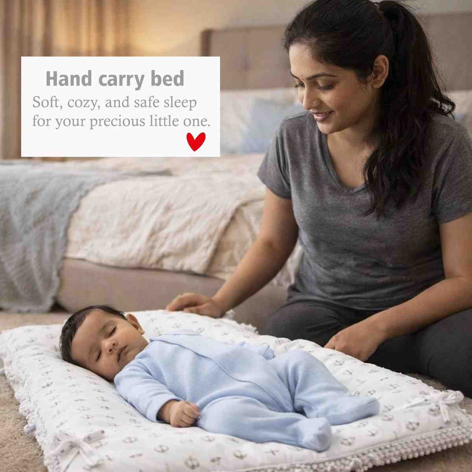 Fareto Baby Bedding Essentials Combo Set – Sleeping Bag, Mattress with  Net, Feeding Pillow & Hand Carry Bed | Soft Cotton | Grey Ship | 0–6 Months(F699)