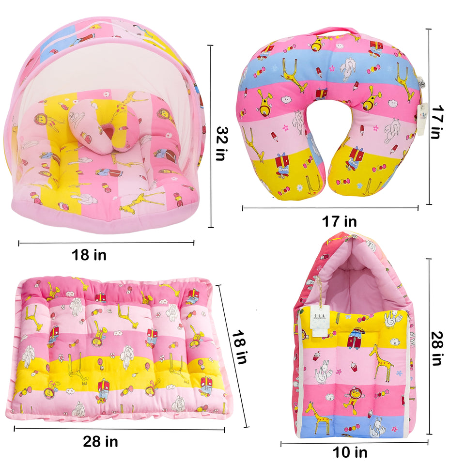 Fareto Baby Bedding Essentials Combo Set – Sleeping Bag, Mattress with  Net, Feeding Pillow & Hand Carry Bed | Soft Cotton | Ziffi | 0–6 Months(F698)