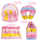 Fareto Baby Bedding Essentials Combo Set – Sleeping Bag, Mattress with  Net, Feeding Pillow & Hand Carry Bed | Soft Cotton | Ziffi | 0–6 Months(F698)