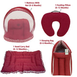 Fareto Baby Bedding Essentials Combo Set – Sleeping Bag, Mattress with  Net, Feeding Pillow & Hand Carry Bed | Soft Cotton | Red Polka | 0–6 Months(F698)