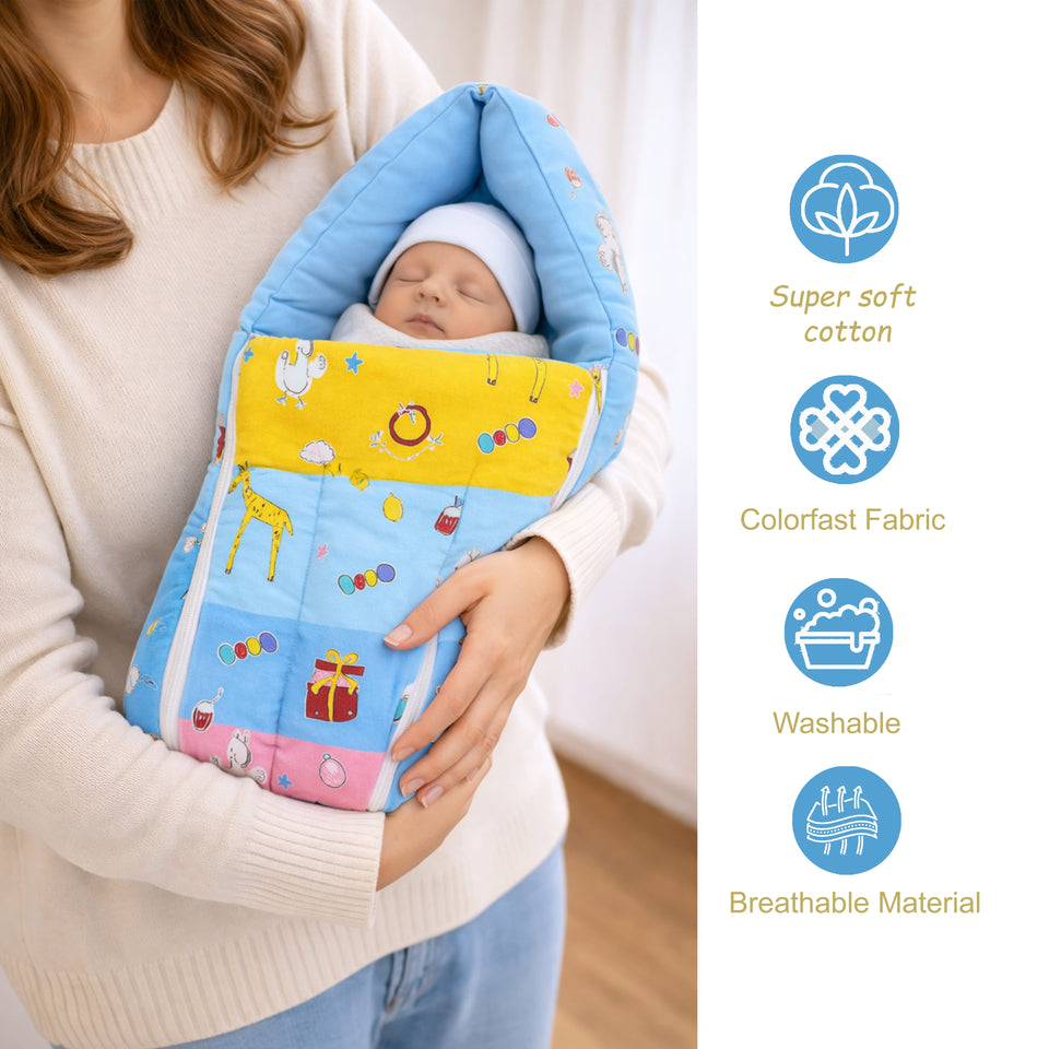 Fareto Baby Bedding Essentials Combo Set – Sleeping Bag, Mattress with  Net, Feeding Pillow & Hand Carry Bed | Soft Cotton | Ziffi | 0–6 Months(F698)