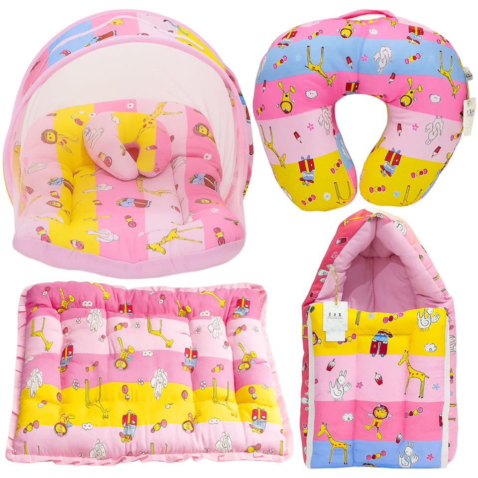 Fareto Baby Bedding Essentials Combo Set – Sleeping Bag, Mattress with  Net, Feeding Pillow & Hand Carry Bed | Soft Cotton | Ziffi | 0–6 Months(F698)