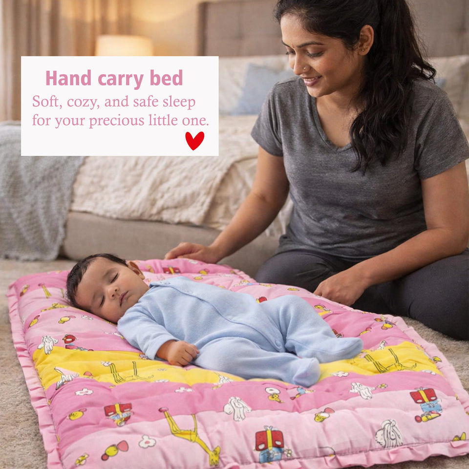Fareto Baby Bedding Essentials Combo Set – Sleeping Bag, Mattress with  Net, Feeding Pillow & Hand Carry Bed | Soft Cotton | Ziffi | 0–6 Months(F698)