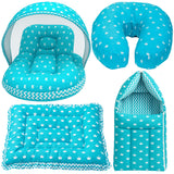 Fareto Baby Bedding Essentials Combo Set – Sleeping Bag, Mattress with  Net, Feeding Pillow & Hand Carry Bed | Soft Cotton |Crown | 0–6 Months(F697)
