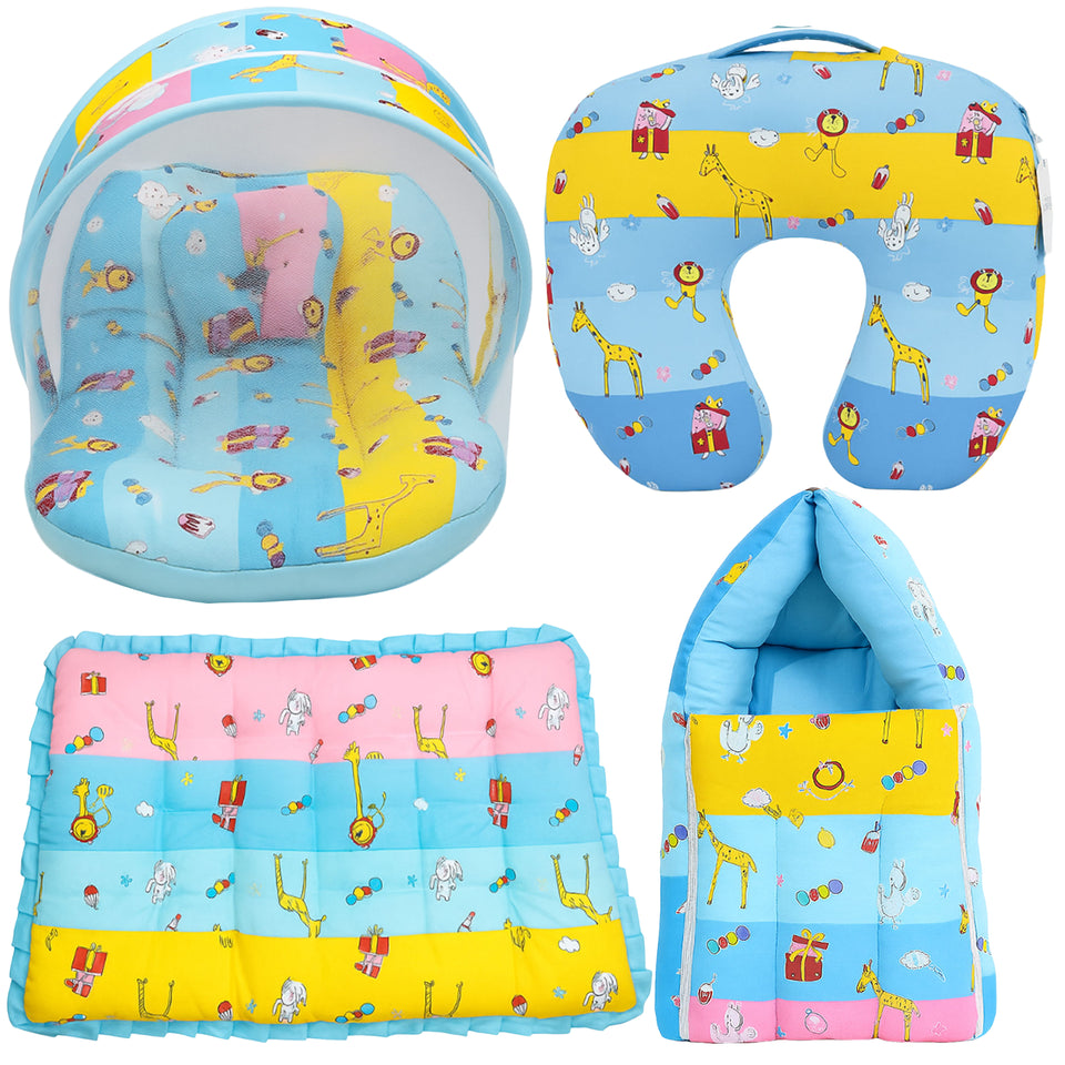 Fareto Baby Bedding Essentials Combo Set – Sleeping Bag, Mattress with  Net, Feeding Pillow & Hand Carry Bed | Soft Cotton | Ziffi | 0–6 Months(F698)