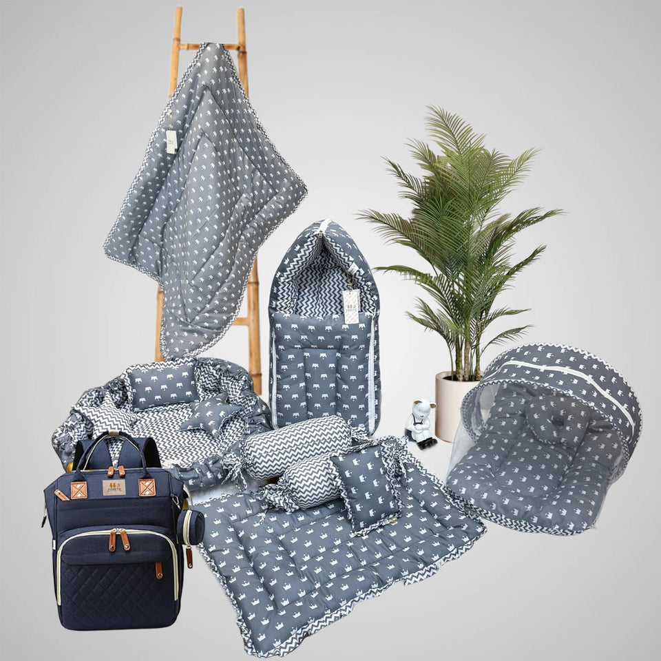 Fareto Complete Bedding Set essentials Combo For Baby (0-6 Months)(Crown Grey)(F613)