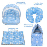 Fareto Baby Bedding Essentials Combo Set – Sleeping Bag, Mattress with  Net, Feeding Pillow & Hand Carry Bed | Soft Cotton | Cloud Blue  | 0–6 Months(F700)