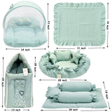 Fareto Newborn Baby 100% Muslin Cotton Bedding Set Combo | Sleeping Bag | Mattress with Net | Nest  | Blanket | Hand Carry Bed & Bolster Set |  (0-6 Months)(F735)