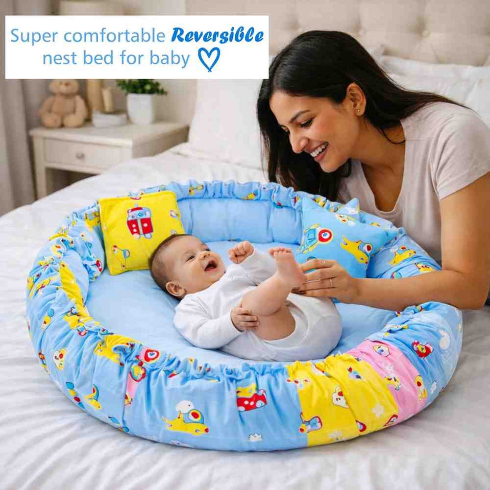 Fareto Baby bedding Essentials 1 Nest | 1 Mattress with net | 1 Carry bed | 1 Bolster set | 1 Carry bag | 1 Portable bed | 1 Feeding pillow | 1 Blanket (0-6M)(F498)