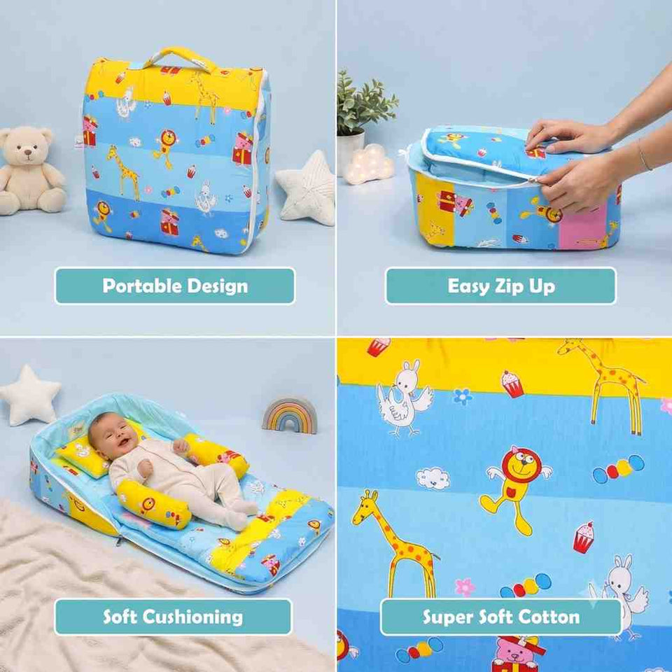Fareto Baby bedding Essentials 1 Nest | 1 Mattress with net | 1 Carry bed | 1 Bolster set | 1 Carry bag | 1 Portable bed | 1 Feeding pillow | 1 Blanket (0-6M)(F498)