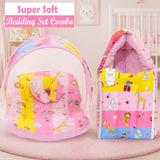 Fareto New Born Baby Premium Quality Mattress with Net & Sleeping Bag(0- 4Months)(Pink Ziraf)(F83)