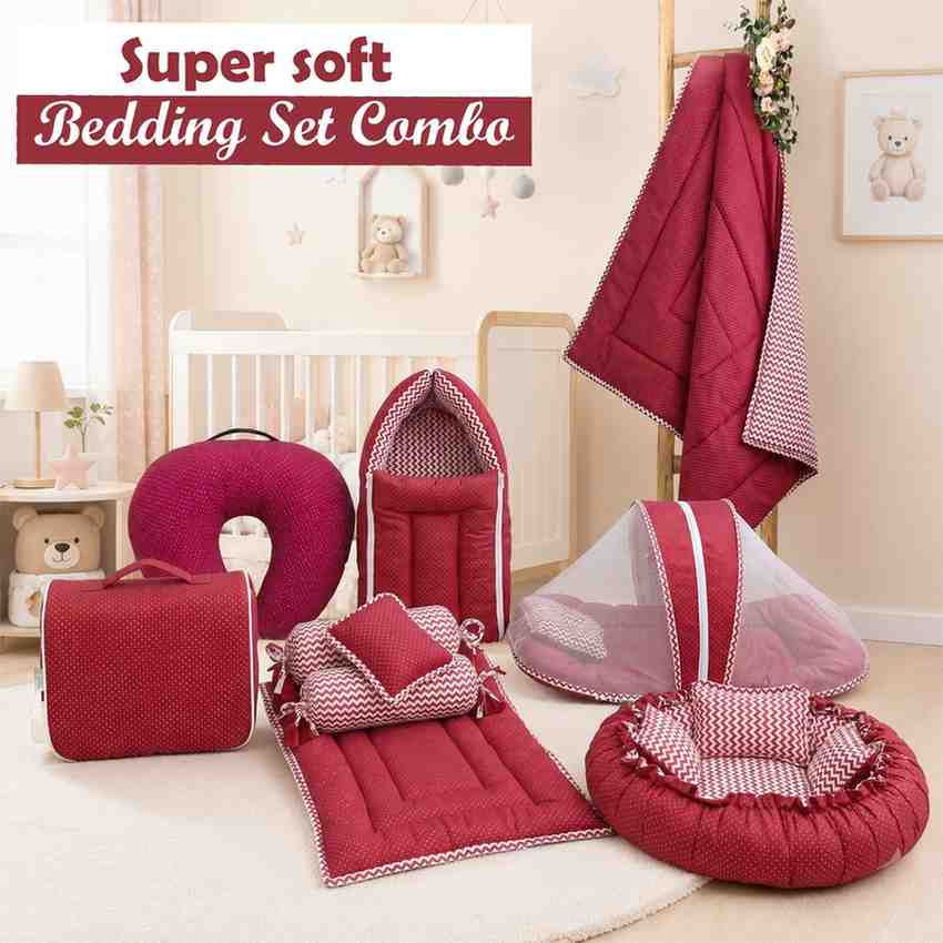 Fareto Baby bedding Essentials 1 Nest | 1 Mattress with net | 1 Carry bed | 1 Bolster set | 1 Carry bag | 1 Portable bed | 1 Feeding pillow | 1 Blanket (0-6M)(F499)