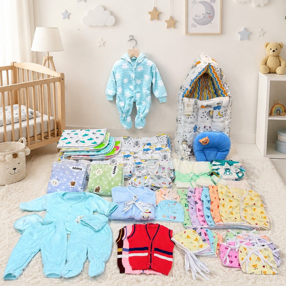 Fareto Premium Quality Winter  Hospital Essentials Pack of 69 (0-6 Months)(Good_Night_Blue)(F417)