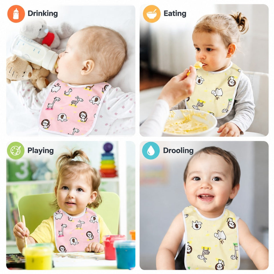 Fareto Baby Bibs Gift Pack | Waterproof | Washable | Double Layer | Pack of 6(0-6 Months)(F42)
