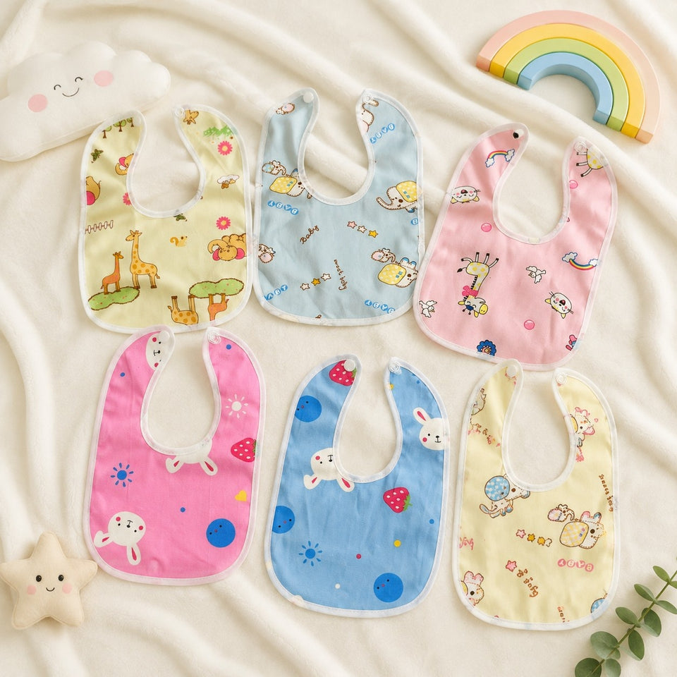 Fareto Baby Bibs Gift Pack | Waterproof | Washable | Double Layer | Pack of 6(0-6 Months)(F42)