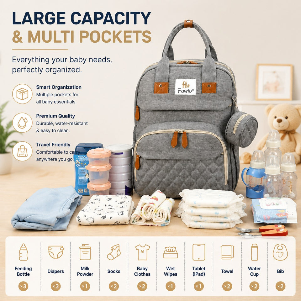 Fareto Premium Baby Diaper Backpack with Foldable Bassinet, Mesh Net  & Changing Station – Waterproof Travel Bag for Moms & Dads  ( Pack of 1)(F635)