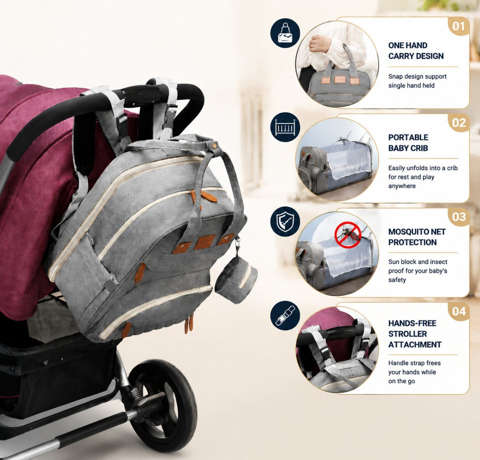 Fareto Premium Baby Diaper Backpack with Foldable Bassinet, Mesh Net  & Changing Station – Waterproof Travel Bag for Moms & Dads  ( Pack of 1)(F635)