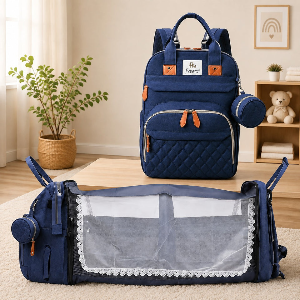 Fareto Premium Baby Diaper Backpack with Foldable Bassinet, Mesh Net  & Changing Station – Waterproof Travel Bag for Moms & Dads  (Pack Of 1)(F533)