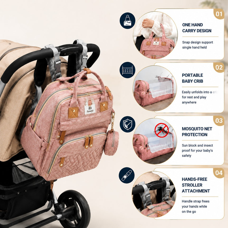 Fareto Premium Baby Diaper Backpack with Foldable Bassinet, Mesh Net  & Changing Station – Waterproof Travel Bag for Moms & Dads  (Pack Of 1)(F654)