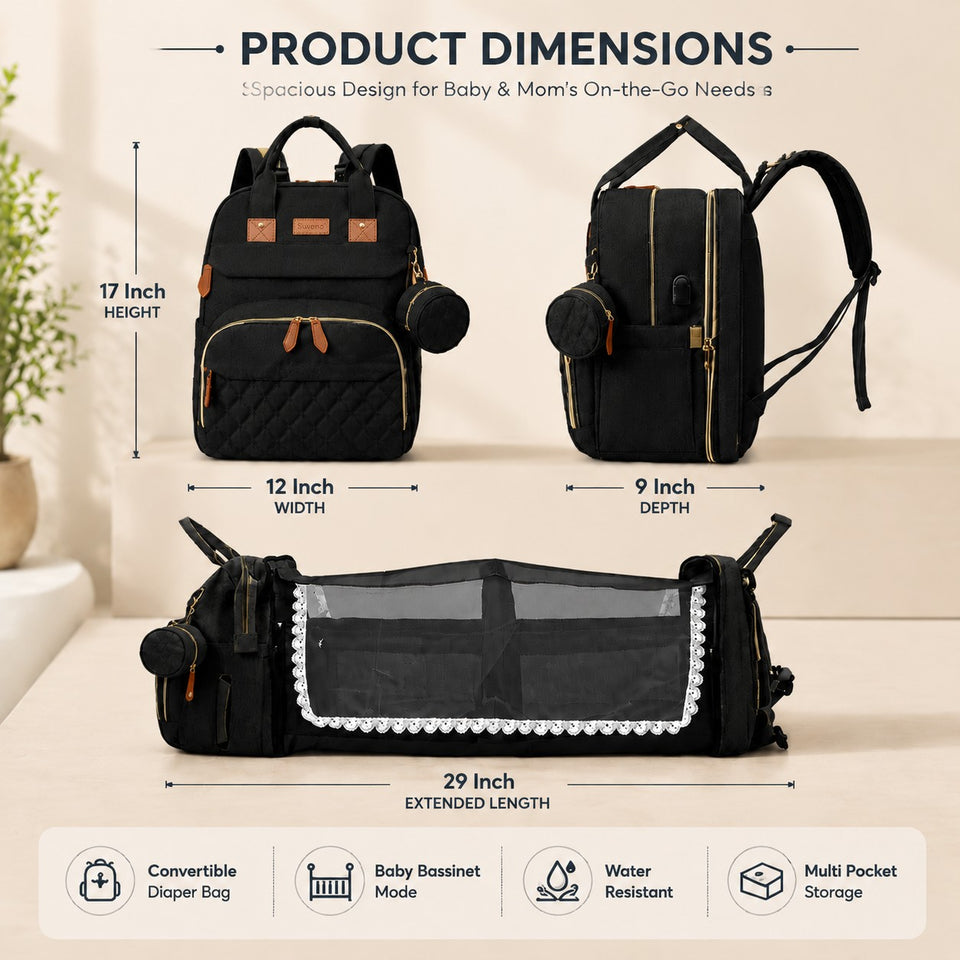 Fareto Premium Baby Diaper Backpack with Foldable Bassinet, Mesh Net  & Changing Station – Waterproof Travel Bag for Moms & Dads   (PACK OF 1)(F521)
