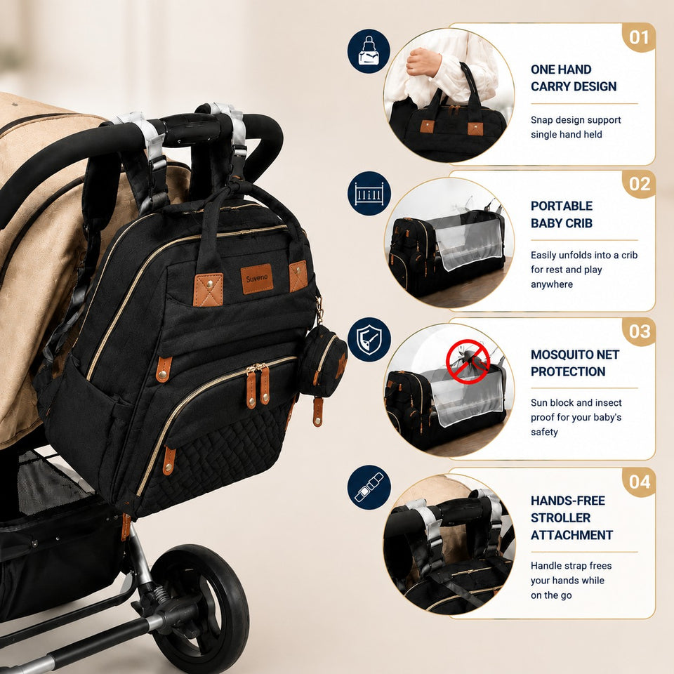 Fareto Premium Baby Diaper Backpack with Foldable Bassinet, Mesh Net  & Changing Station – Waterproof Travel Bag for Moms & Dads   (PACK OF 1)(F521)