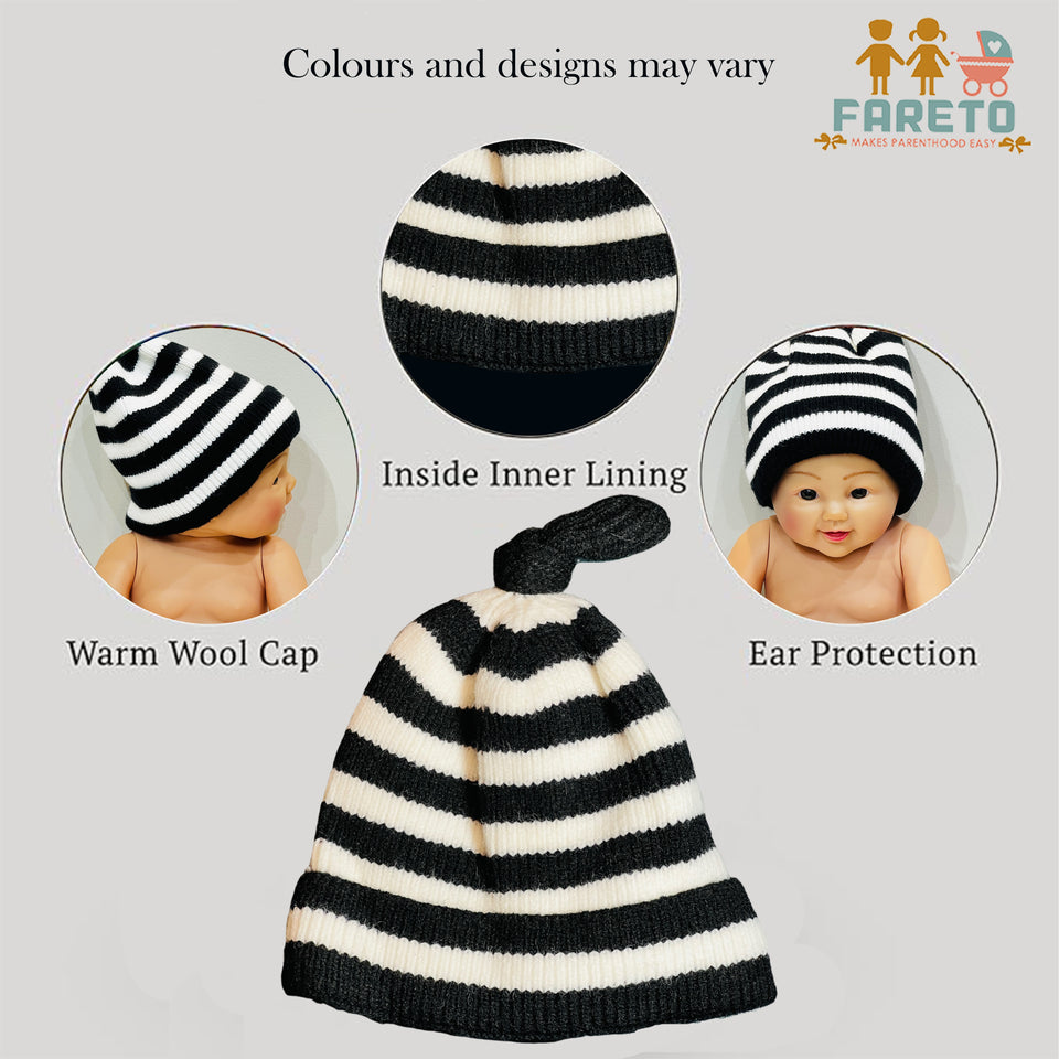 Fareto New Born Baby Super Warm Winter Wollen Cap (Pack of 2)(6 Months to 2 Years)(Round Line)