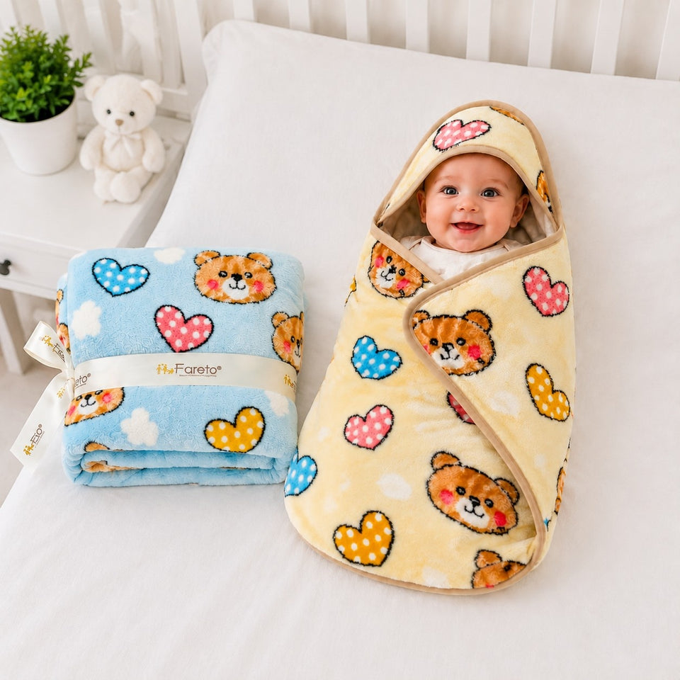 FARETO BABY KIDS SUPER SOFT PREMIUM QUALITY WINTER BLANKET ( PACK OF 2)(Size:75CM*60CM) (0-6 MONTHS)(F393)