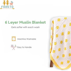 FARETO BABY SUPER SOFT 100% COTTON MUSLIN 6 LAYER BLANKET FOR (0-3 YEAR)(PACK OF 1)(SIZE.110* 104CM)