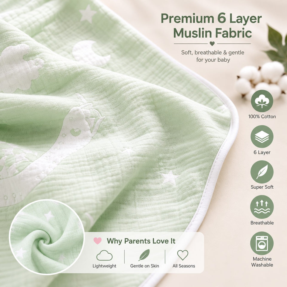 FARETO BABY SUPER SOFT 100% COTTON MUSLIN 6 LAYER BLANKET FOR (0-4 YEAR)(PACK OF 1)(SIZE.100* 100CM)(F801)