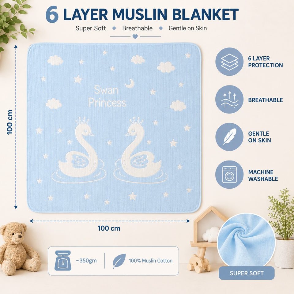 FARETO BABY SUPER SOFT 100% COTTON MUSLIN 6 LAYER BLANKET FOR (0-4 YEAR)(PACK OF 1)(SIZE.100* 100CM)(F801)