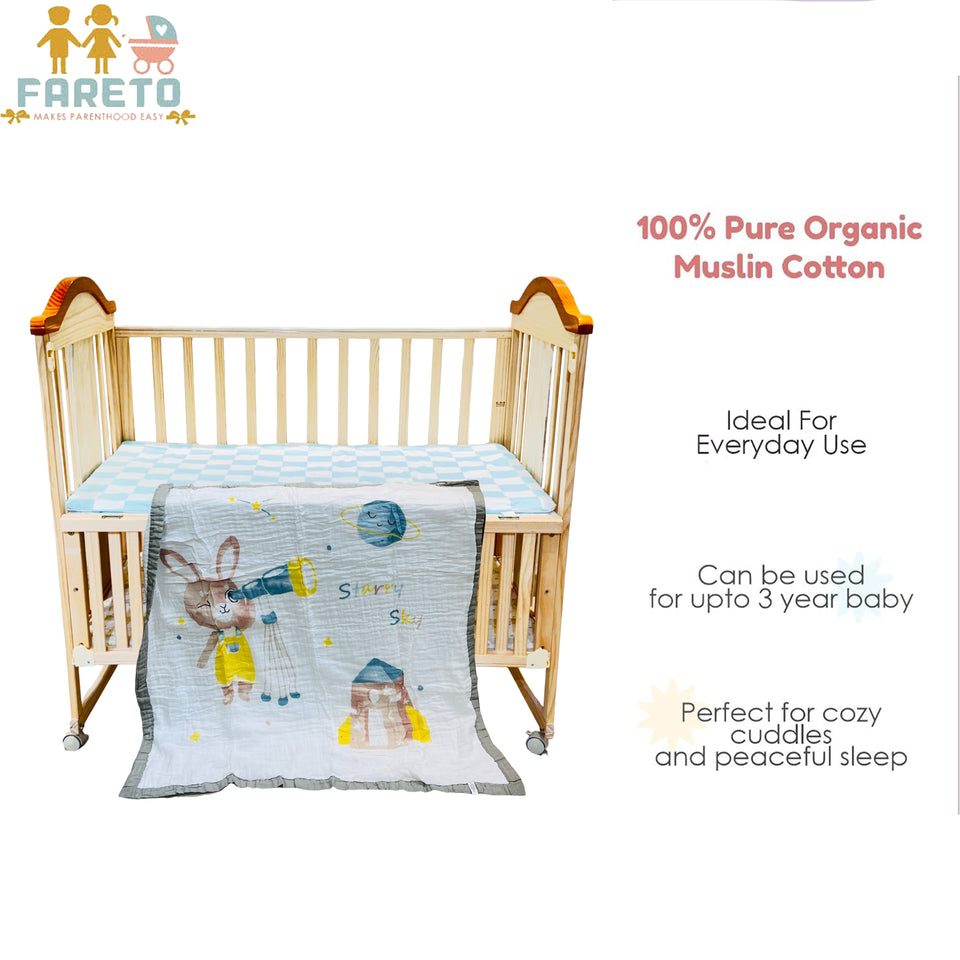 FARETO BABY SUPER SOFT 100% COTTON MUSLIN 6 LAYER BLANKET FOR (0-3 YEAR)(PACK OF 1)(SIZE.110* 104CM)