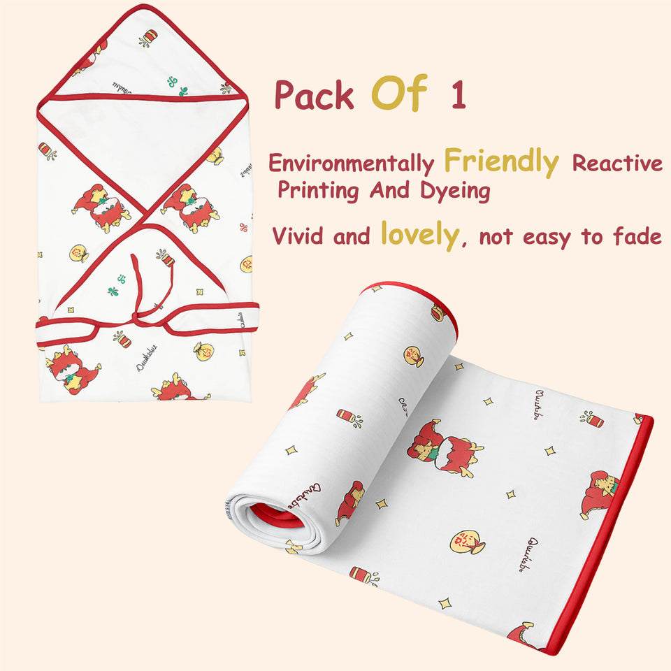 Fareto New Born Baby Muslin Hood Blanket Cum Baby Wrapper with Belt,Cotton,Organic,Super Soft,White,( Pack of 1 ) (0-1 Years )(87 X 87 CM)(F597)