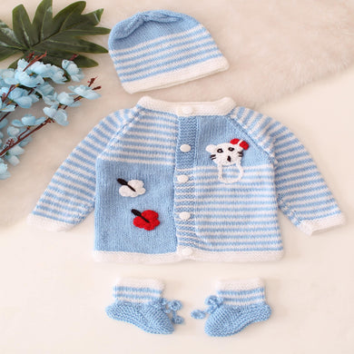 areto Baby Handmade Woolen Baby Sweater Set with Cap & Booties | Warm Winter Wear for Newborns (0-12 Months)