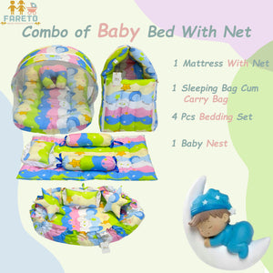 FARETO COMPLETE BEDDING SET ESSENTIALS COMBO FOR BABY (0-6 MONTHS)(New-Star-Blue)