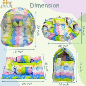 FARETO COMPLETE BEDDING SET ESSENTIALS COMBO FOR BABY (0-6 MONTHS)(New-Star-Blue)