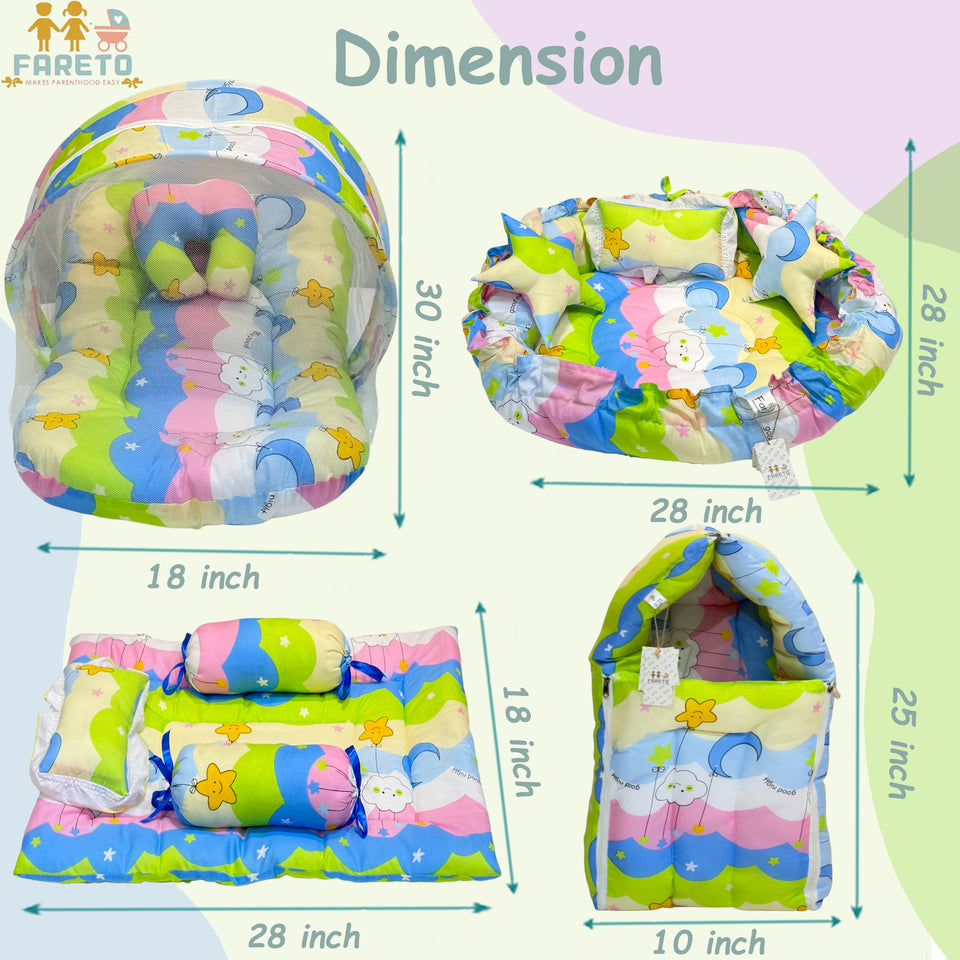 FARETO COMPLETE BEDDING SET ESSENTIALS COMBO FOR BABY (0-6 MONTHS)(New-Star-Blue)