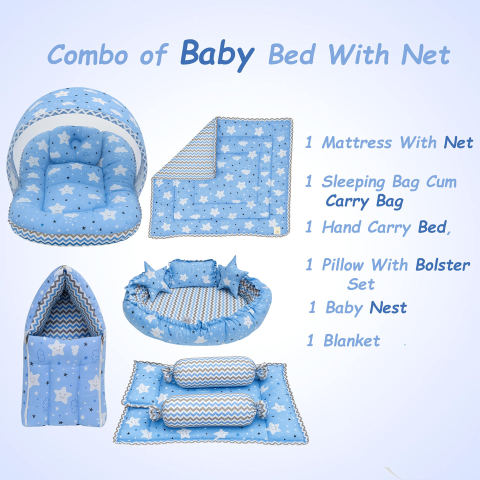 Fareto Complete Bedding Set essentials Combo For Baby (0-6 Months)(cloud blue)