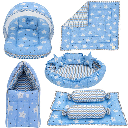Fareto Complete Bedding Set essentials Combo For Baby (0-6 Months)(cloud blue)