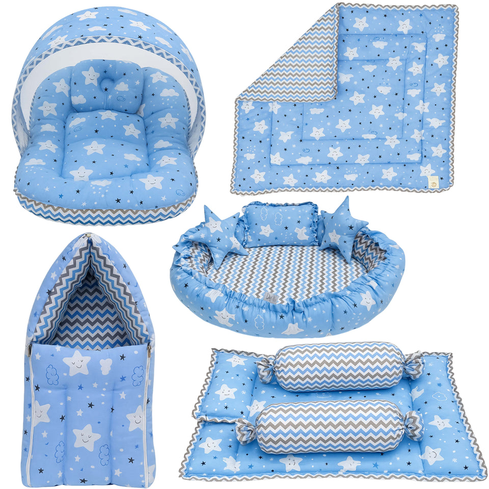 Fareto Complete Bedding Set essentials Combo For Baby (0-6 Months)(cloud blue)