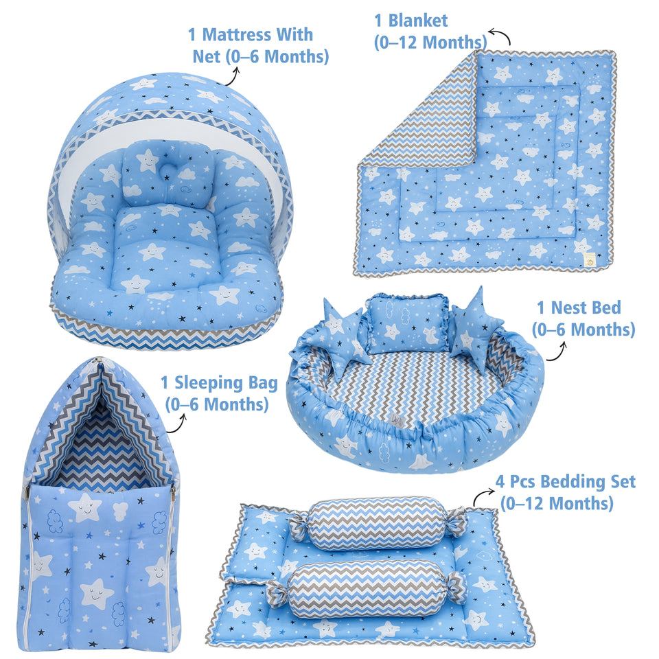 Fareto Complete Bedding Set essentials Combo For Baby (0-6 Months)(cloud blue)(F211)