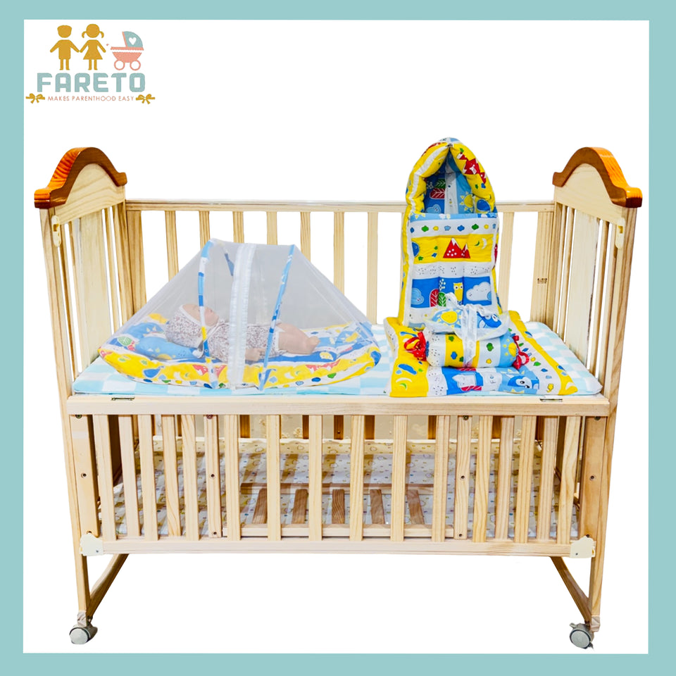 Fareto Combo of Baby Nest | Bed with Net | Carry Bag | 4 Pcs Bedding Set(0-6 Months)