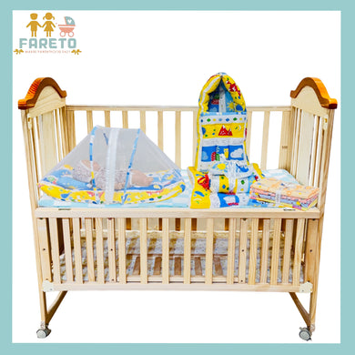Fareto New Born Baby Combo of Mattress with Net | Sleeping Bag | 4 Pcs Bedding Set | 4 Sheets(0-6 Months)