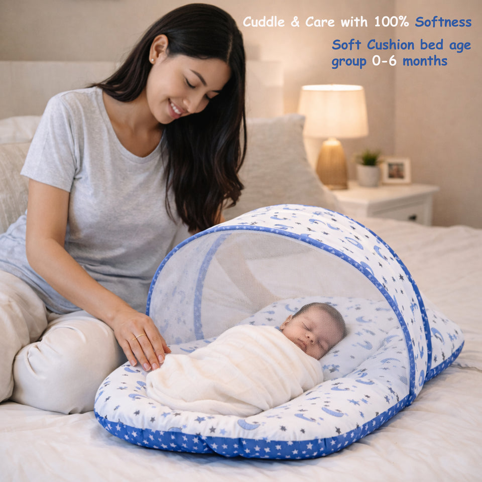 Fareto Combo of Baby Bed with Net | Carry Bag | 4 Pcs Bedding Set (0-6 Months)(F161)