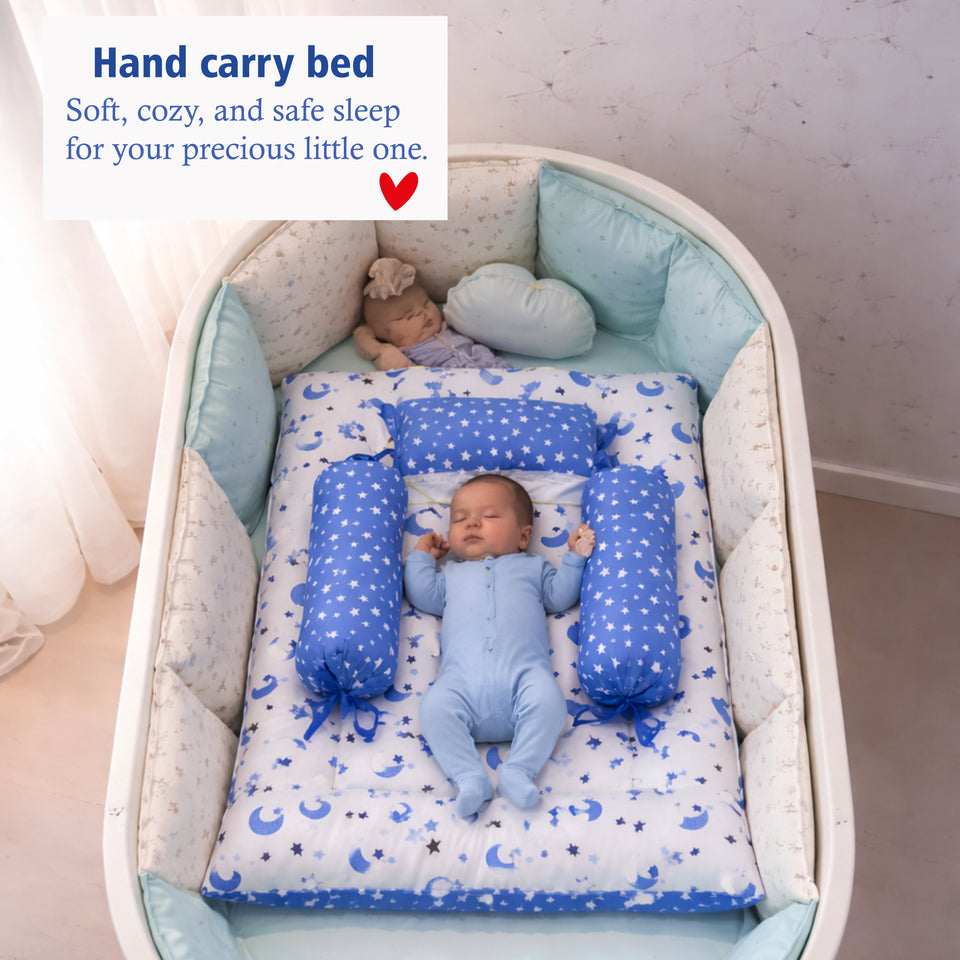 Fareto Combo of Baby Bed with Net | Carry Bag | 4 Pcs Bedding Set (0-6 Months)(F161)