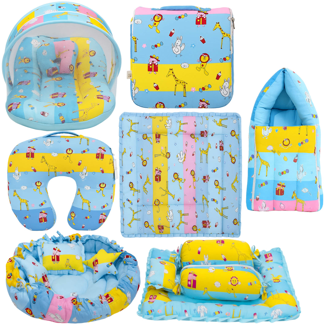 Fareto Baby bedding Essentials 1 Nest | 1 Mattress with net | 1 Carry bed | 1 Bolster set | 1 Carry bag | 1 Portable bed | 1 Feeding pillow | 1 Blanket (0-6M)
